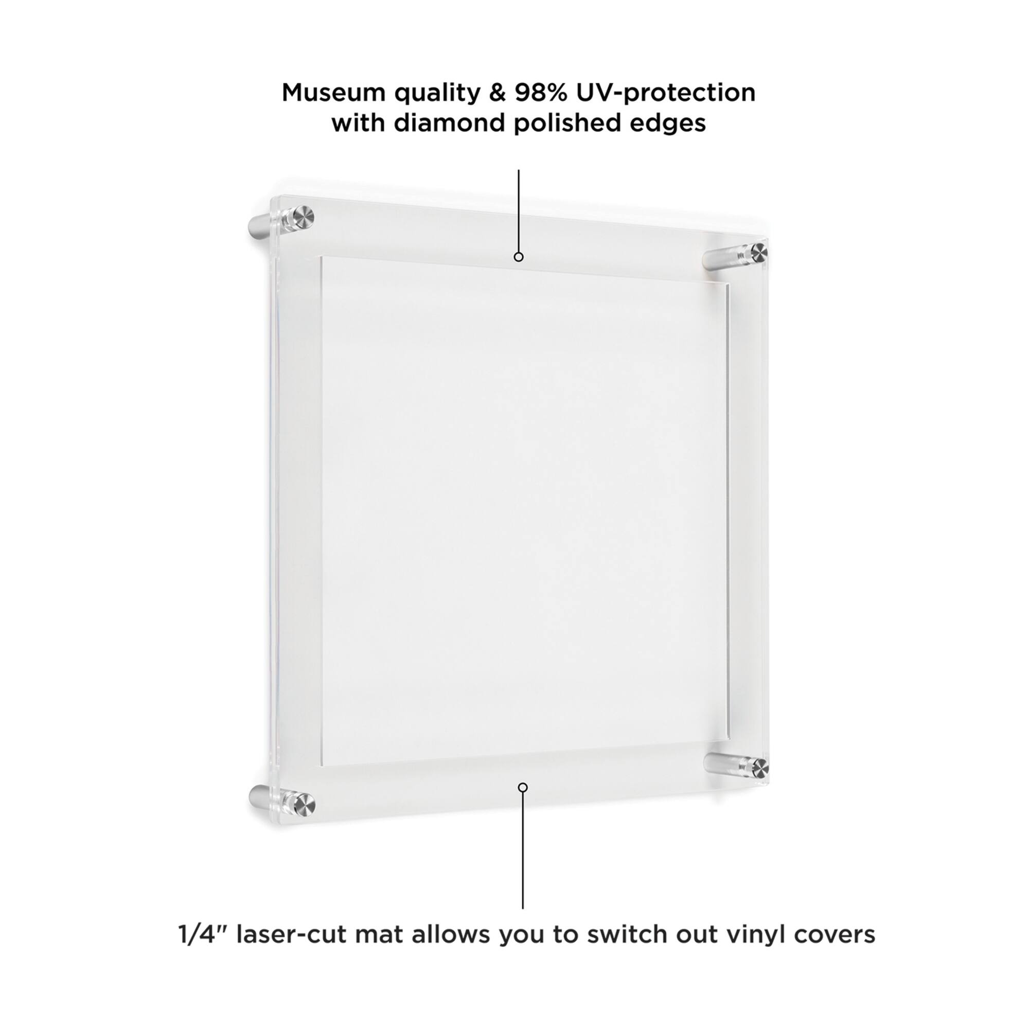 Wexel Art 12" x 12'' Acrylic Floating Frame for Album Covers with Silver Hardware